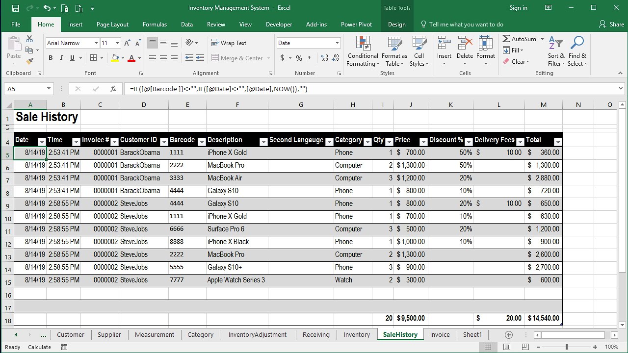 Inventory Management System Part 4 - Creating Sale History Sheet - Vlookup- Dropdown - Sumproduct