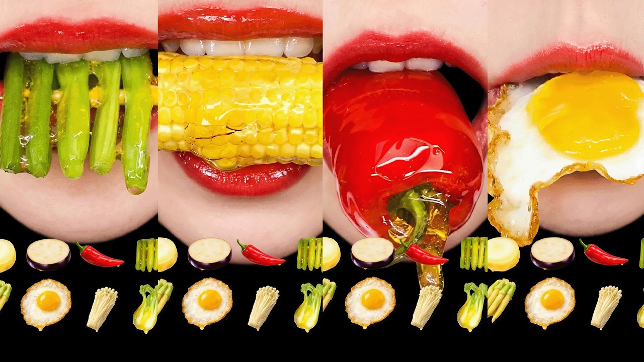 ASMR LIPS MUKBANG 👄 Crunchy Vegetables, Corn & Fried Egg Eating Sounds | 입술먹방 야채 먹방