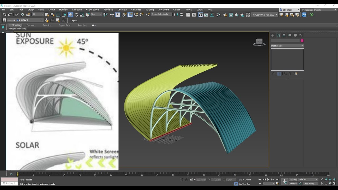 Полигональное моделирование сложной формы навеса и ферм в 3DsMax