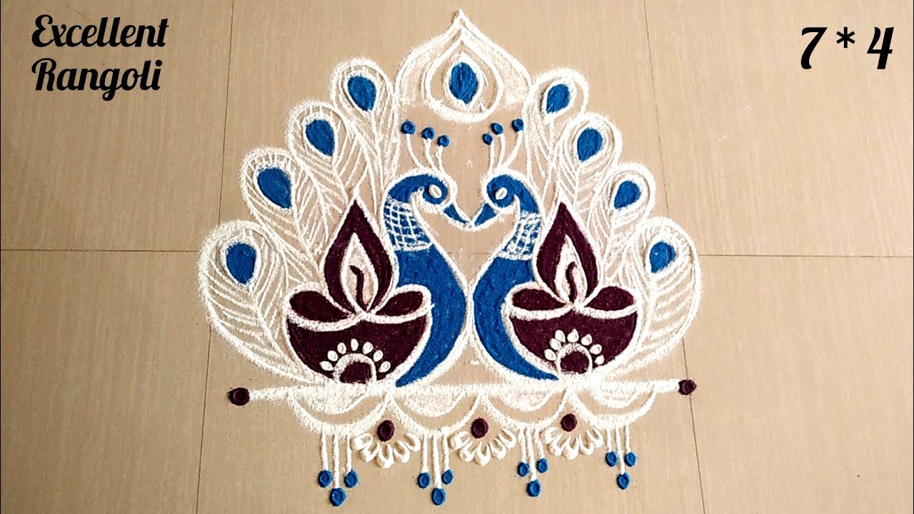 Diwali  special Peacock rangoli | Deepavali Vilakkukolam | Diwali Diya muggulu@excellentrangoli
