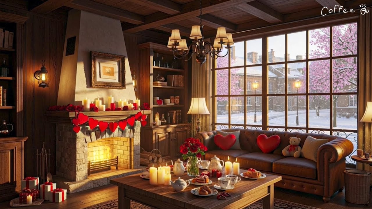 Romantic Winter Cafe Ambience 💝Smooth Jazz Music for Valentine's Day