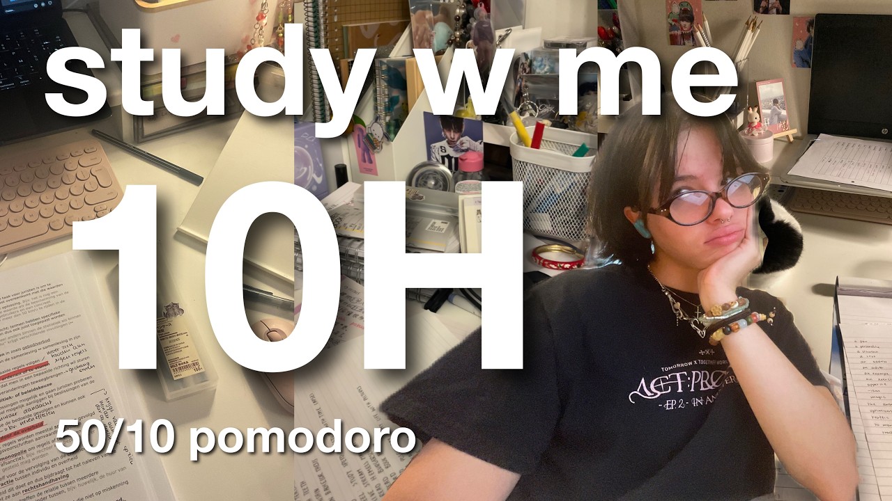 study with me live: 10 hours (real sounds, no music, 50/10 pomodoro technique) 🌷