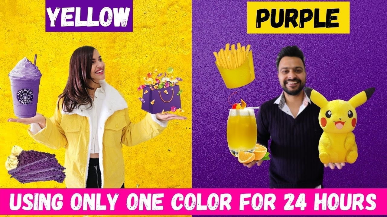 YELLOW vs PURPLE CHALLENGE 💜💛|| EATING & BUYING Everything In ONE COLOR For 24 Hours