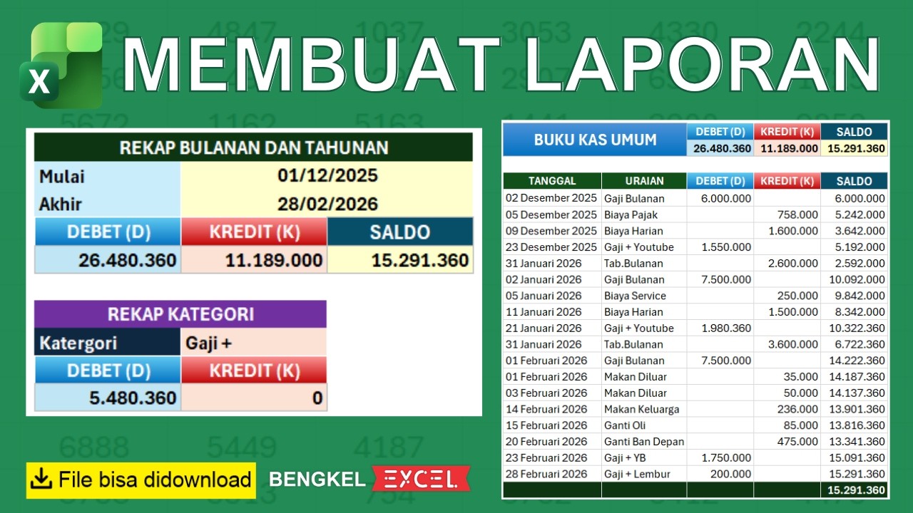 CARA BUAT REKAP LAPORAN PENGELUARAN DAN PEMASUKAN | BUKU KAS UMUM