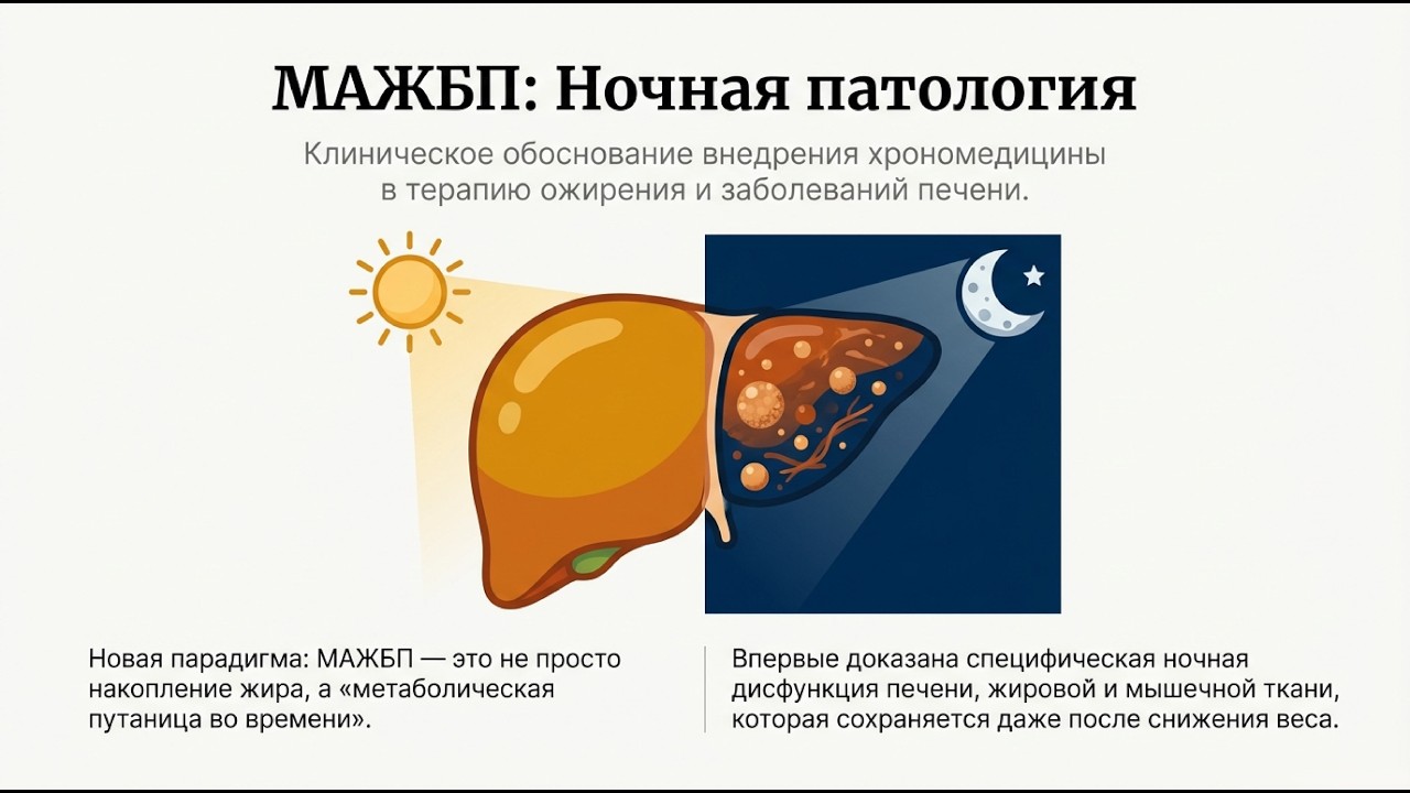Ночью MASLD печень превращается в фабрику жира: не есть много на ночь, физнагрузка и хрономедицина!