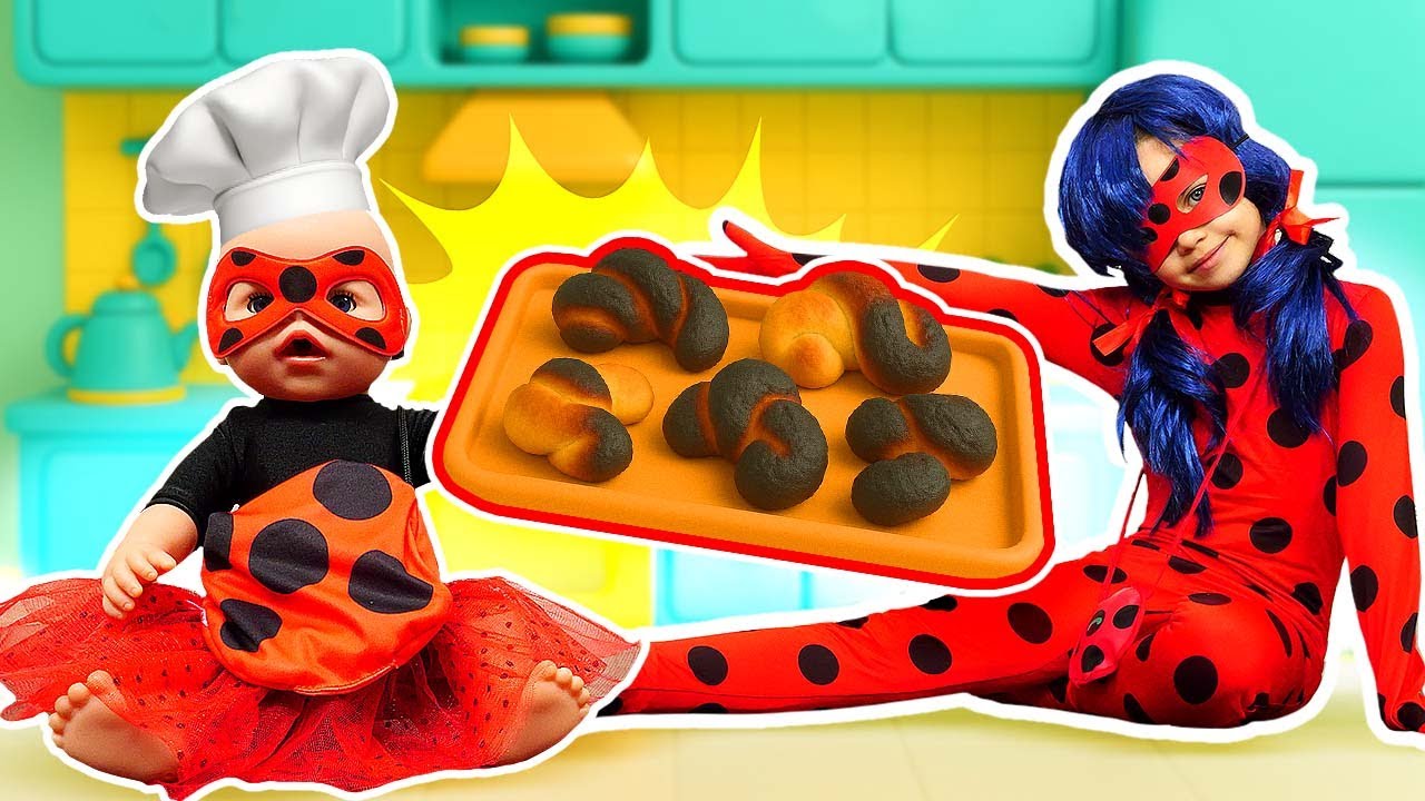 Maya transforms into a superhero with a Ladybug costume and helps her mom in the kitchen.