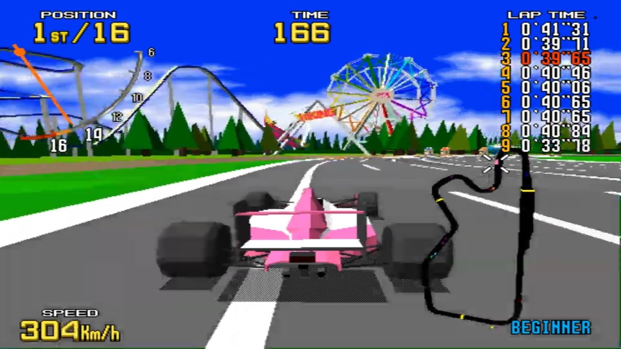 Virtua Racing Arcade (Sega Model 1) - Grandprix Mode - Beginner Course - Pink Car - Full Race