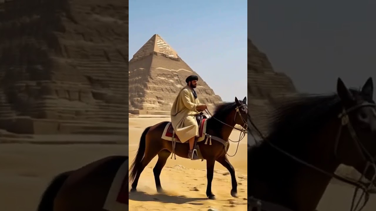 A Man Riding a Horse in Front of the Pyramids | Majestic Journey Through Ancient Egypt