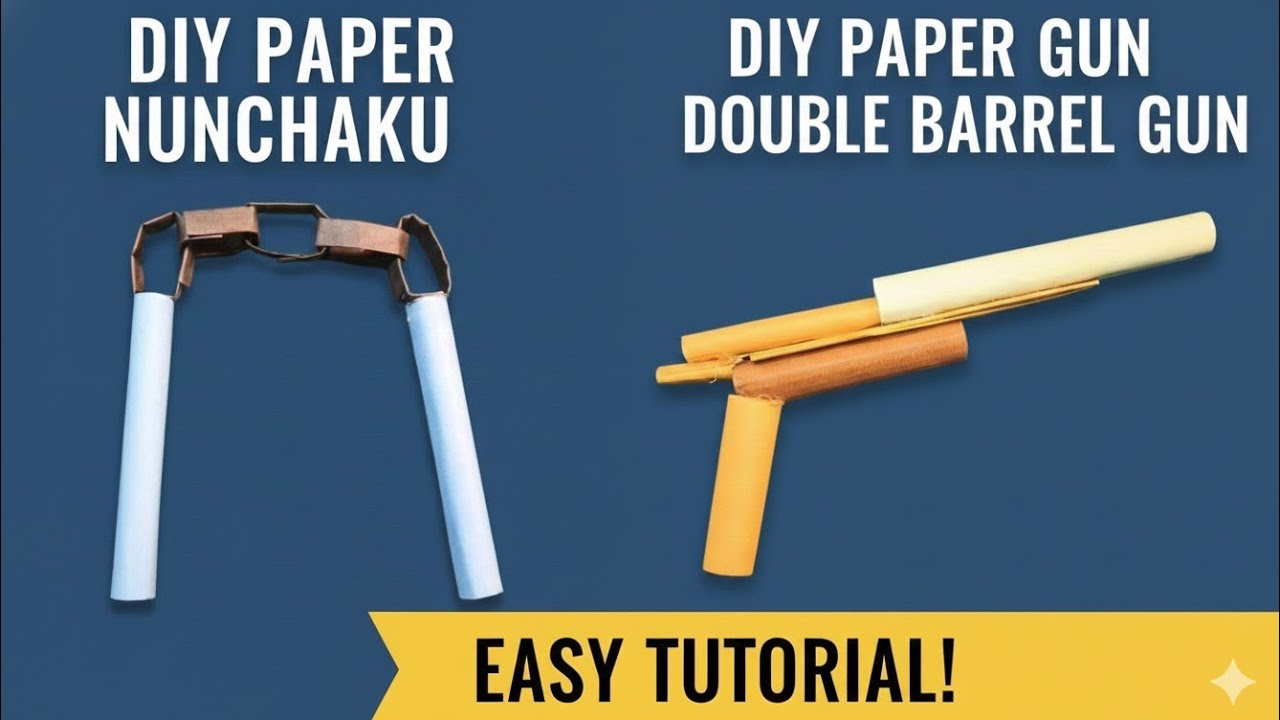DIY Paper Double Barrel Gun + Paper Nunchaku 🔥 | Easy Tutorial
