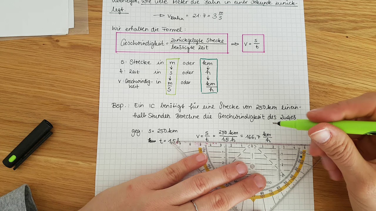 Physik Klasse 8 - Die Geschwindigkeit berechnen Aufschrieb Teil 2