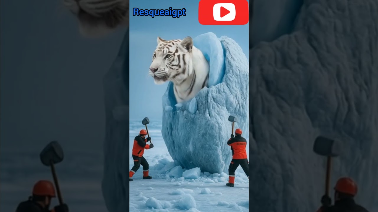 Rescue White🤍leopard🐆 from ice #resqueaigpt #animal #rescueanimal #aivideo #funny #foryou #trending
