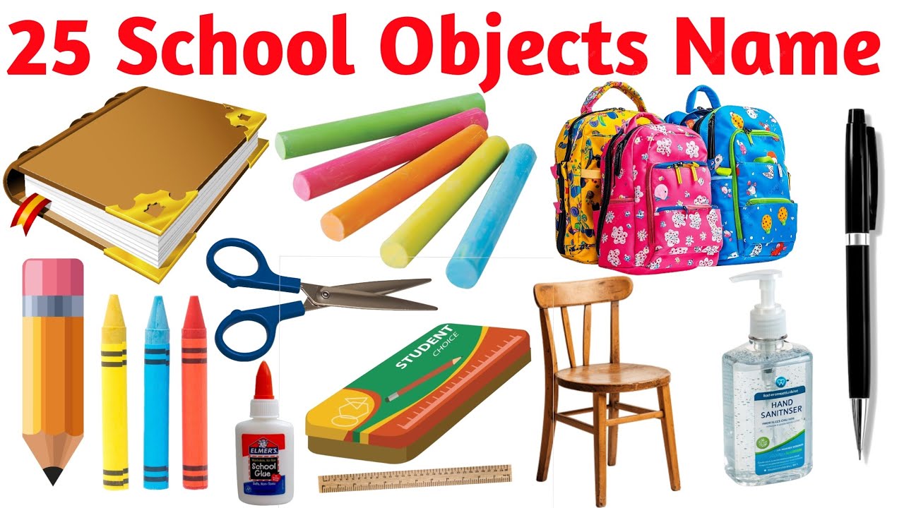 25 स्कूल की वस्तुओं के नाम | 25 School Objects Names English in Hindi | School Objects for Kids
