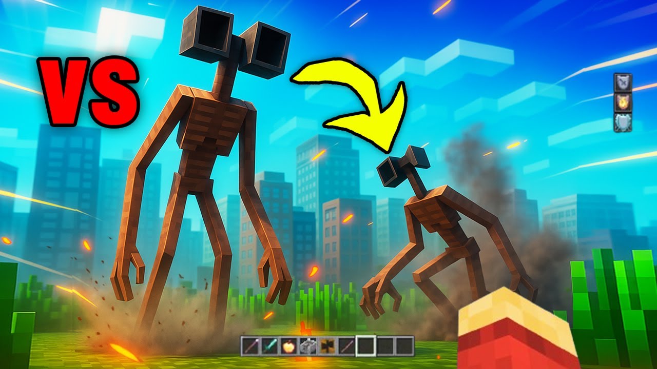 Minecraft Pertarungan 100 Penduduk Desa vs Siren Head vs Siren Head..