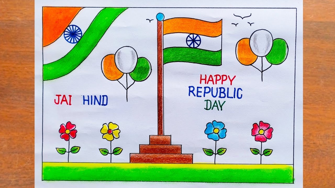 26 January Drawing / How to Draw Happy Republic Day Poster Easy Step by Step / Republic Day Drawing 
