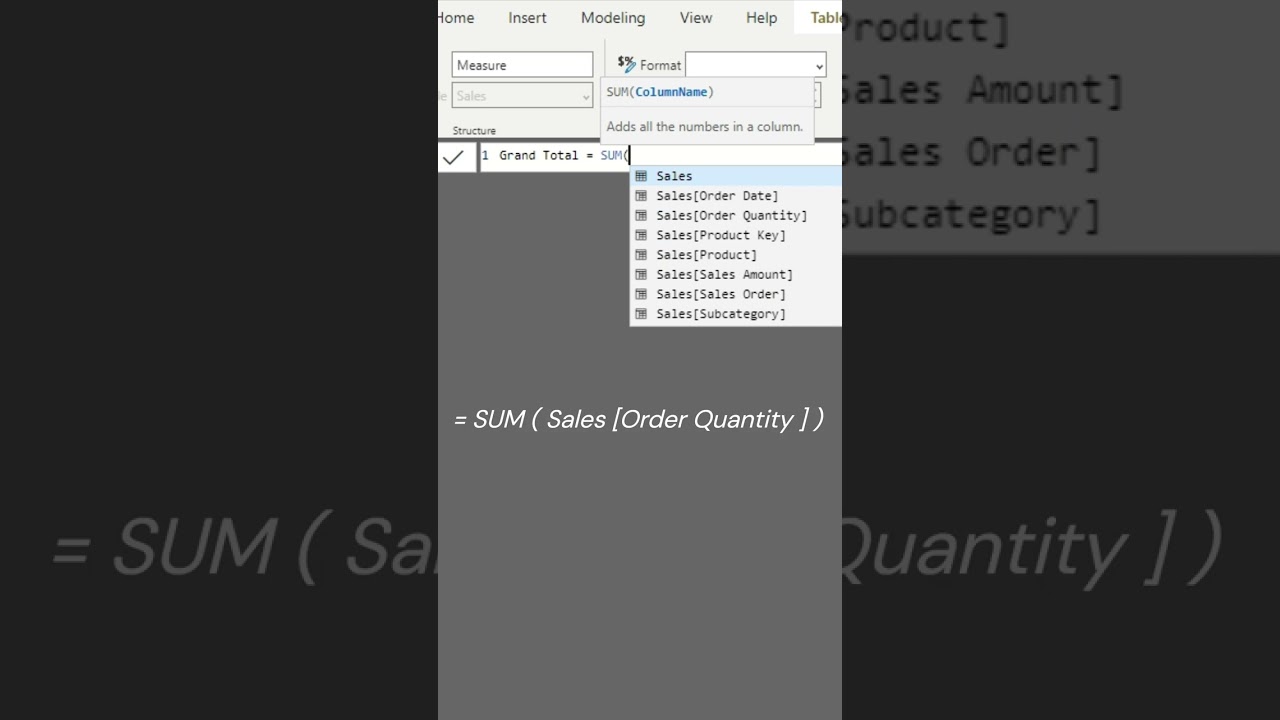 Use SUM() DAX function in Power BI