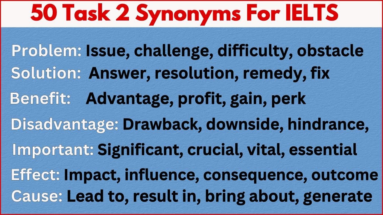 50 Most Commonly Used Words with Synonyms in IELTS Writing Task 2