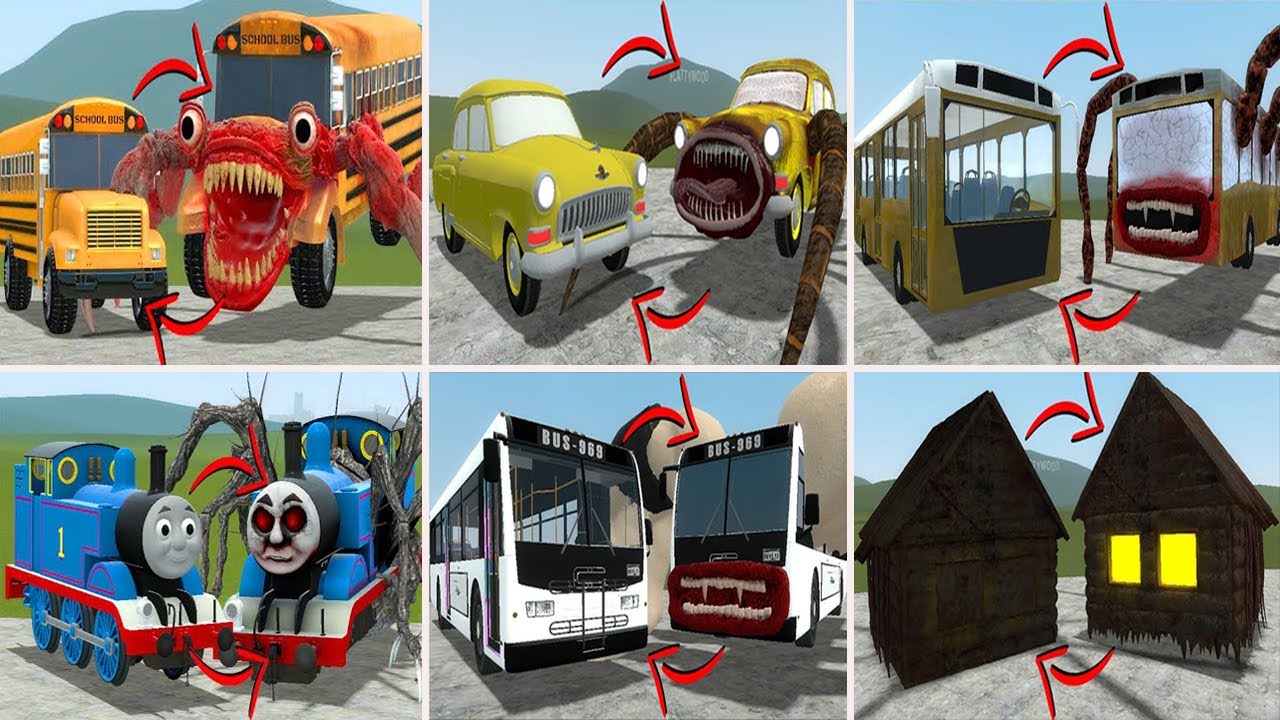EVERYTHING TURNED INTO MONSTERS: HOUSE HEAD, CAR EATER, BUS EATER, THE BLOOP AND FRIENDS IN GMOD!!