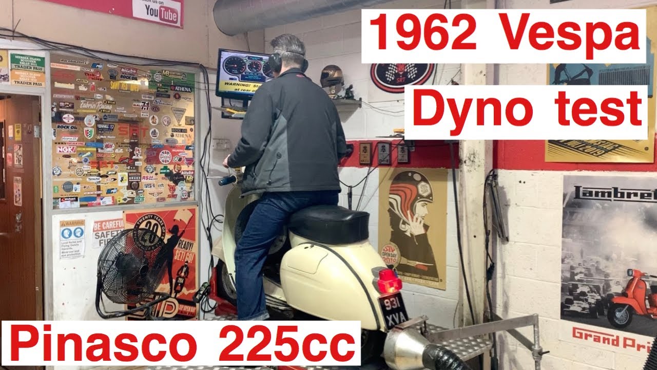 1962 Vespa with pinasco 225cc, dyno test at shiny red tuning