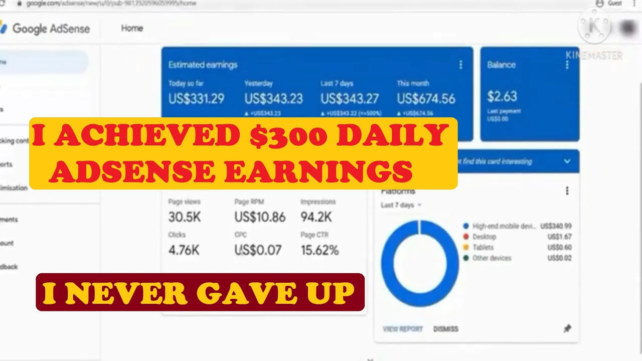 I Established $300 Daily Adsense Earnings on My website since i never Gave up on it