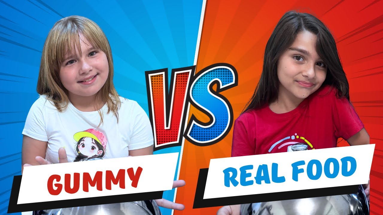 #1 ΠΑΙΖΟΥΜΕ CHALLENGE GUMMY VS REAL FOOD 📍#andriana #andrianastar #challenge #gummy #food