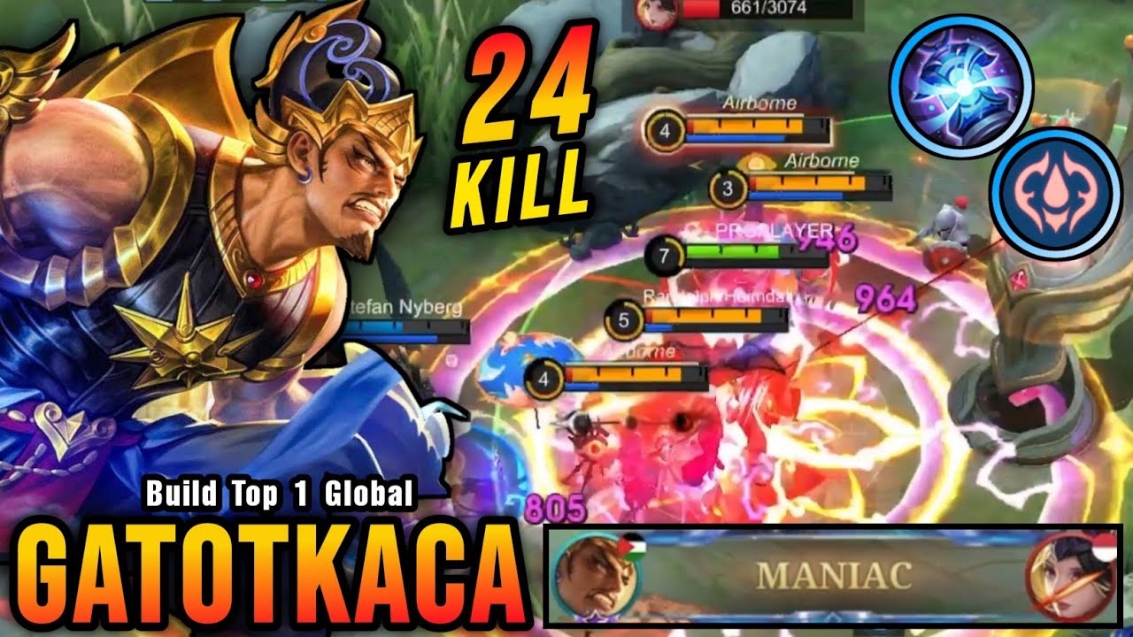 24 Kills + MANIAC!! Unstoppable Gatotkaca Insane LifeSteal!! - Build Top 1 Global Gatotkaca ~ MLBB