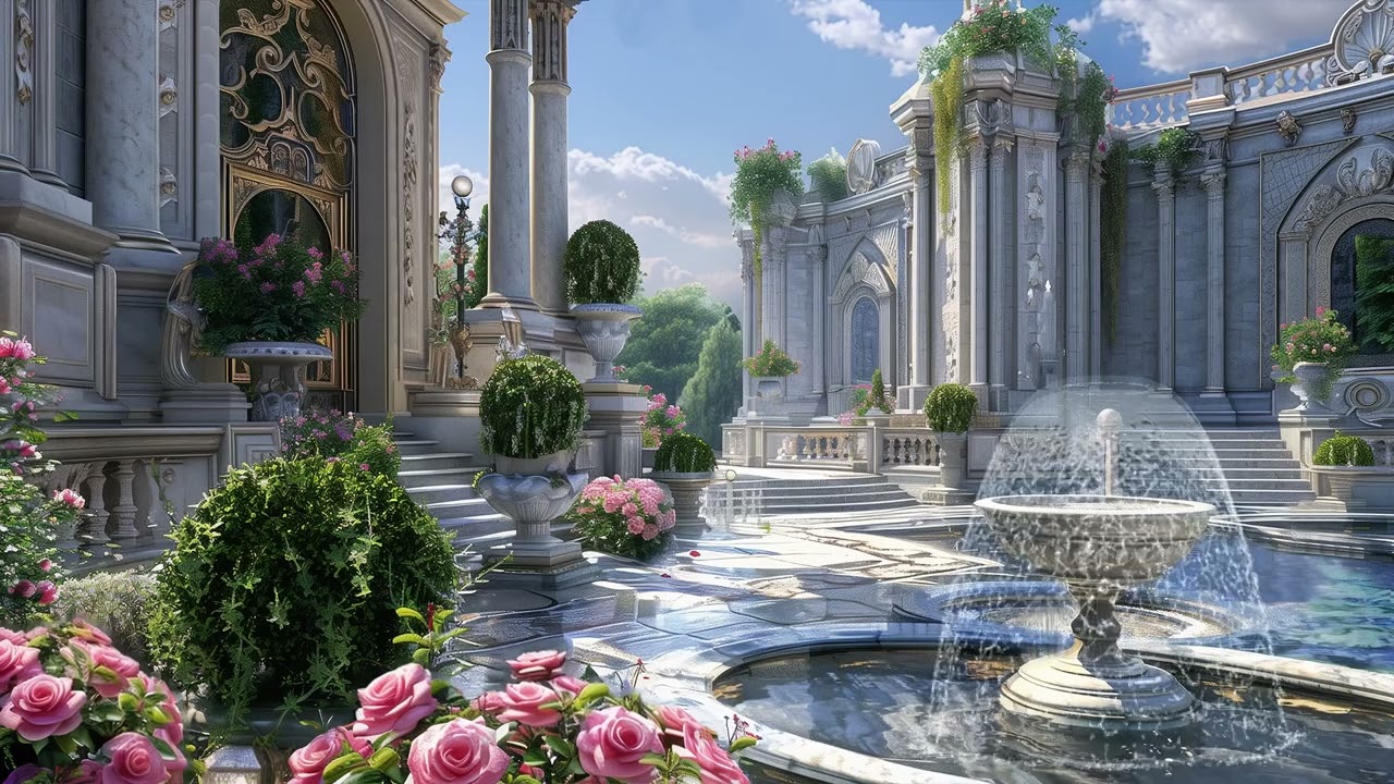 Palace Garden Courtyard - Peaceful Fountain, Birds and Garden Ambience