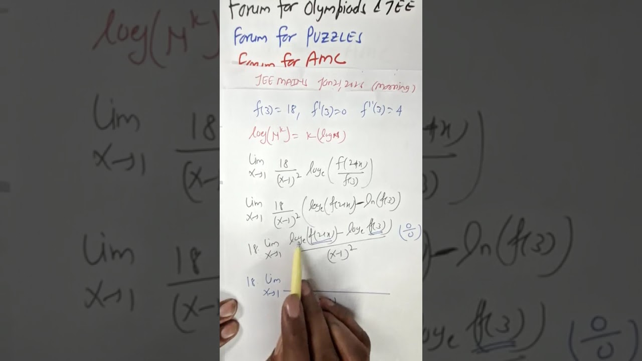 JAN 21 2026 M Let f:R-(0,Infinity) be a twice differentiable function such that f(3)=18, f'(3)=0..