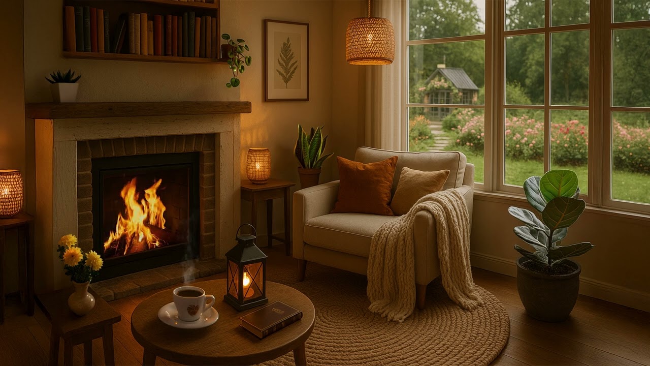 Cozy Spring Cottage Fireplace Ambience | Relaxing Fire & Peaceful Reading