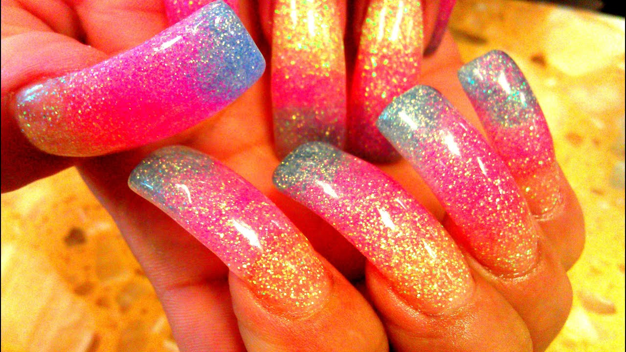 PRETTY MERMAID ACRYLIC NAIL ART DESIGN GLITTER TUTORIAL