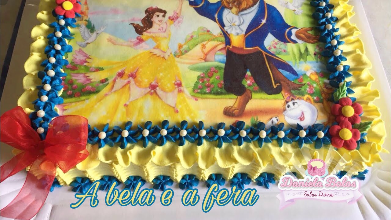Confeitando bolo a bela e a fera c/ papel arroz especial
