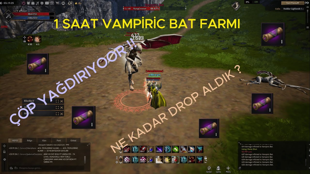 Rise Online : 1 SAAT HADDAR / HAGARD ''VAMPİRİC'' BAT FARMI ( ÇÖP YAĞDIRDIII !! ) #riseonline #farm