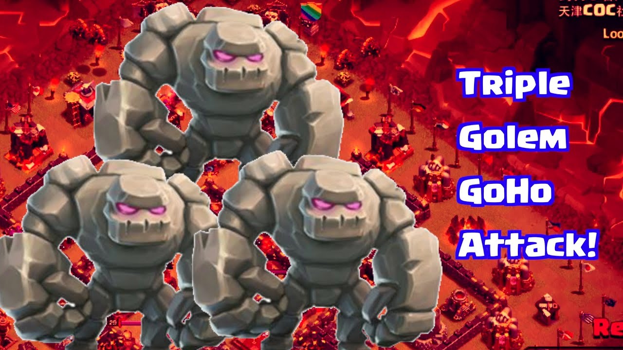 Clash Of Clans | Triple Golem GoHo Attack | TH9 3 Stars Strategy
