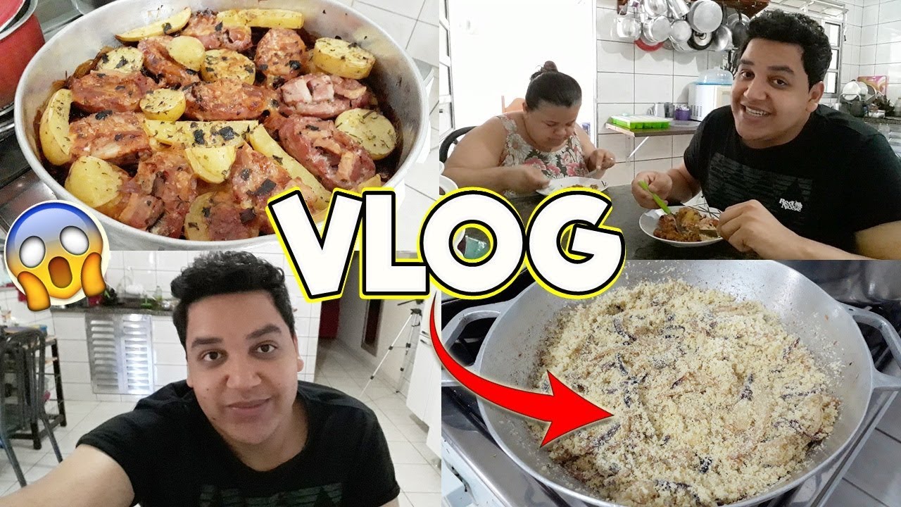 FAZENDO ALMOÇO COMPLETO - LINGUIÇA RECHEADA DE FORNO + FAROFA DE CEBOLA SIMPLES - VLOGÃO