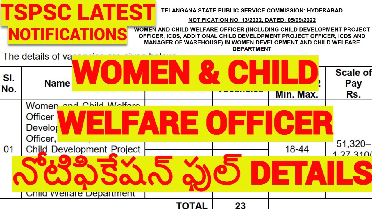 TSPSC WOMEN AND CHILD WELFARE OFFICER POSTSనోటిఫికేషన్ ఫుల్ డీటైల్స్-ఎక్సామ్ పాటర్న్,ఖాళీలుINDETAIL