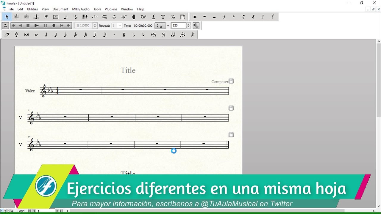 Ejercicios diferentes en una hoja de Finale