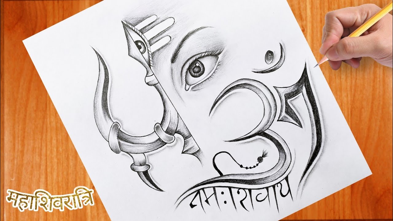 How To Make Half Lord Shiva And Trishul | Step By Step | Mahadev And Om Drawing Easy | Pencil Sketch