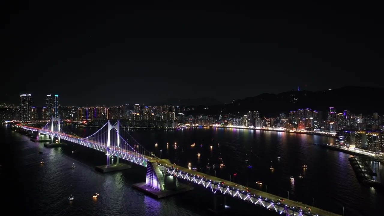 [4K 영상] 부산 해운대구 마린시티 수영구 광안대교 야간 비행/Night Time Flight Marine City Gwangan Bridge,Suyeong-gu,Busan