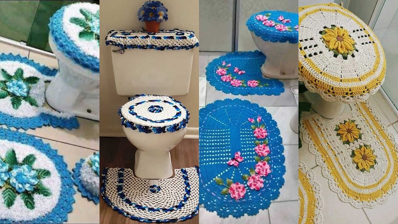 Crochet bathroom set | Bathroom rug | Bathroom mat | Toilet seat cover | Easy & modern bathroom set