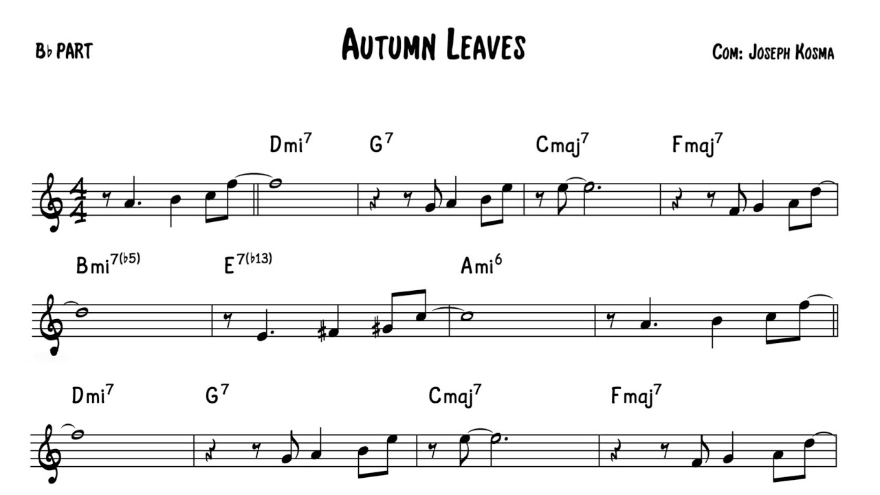 Autumn Leaves play along backing track with chart for Bb / B flat instruments