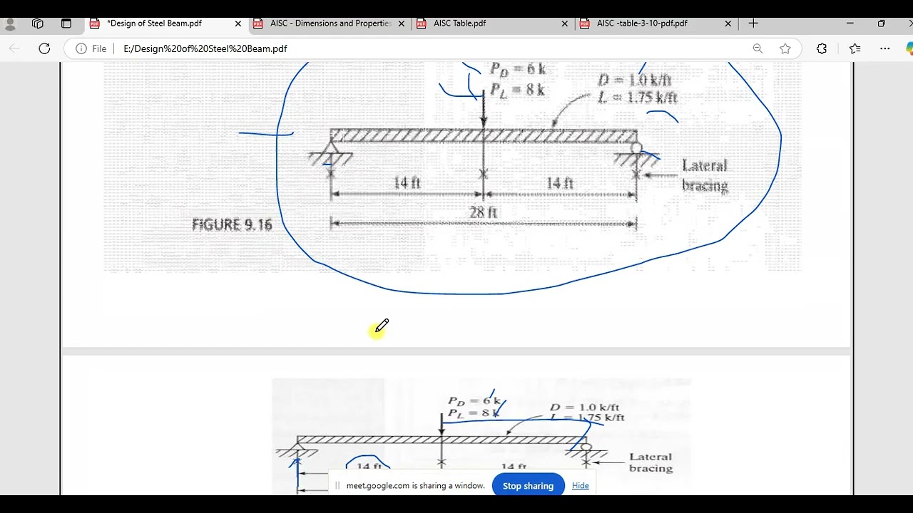 Design of steel beam, example 9 .10, 10. 2, 10. 5