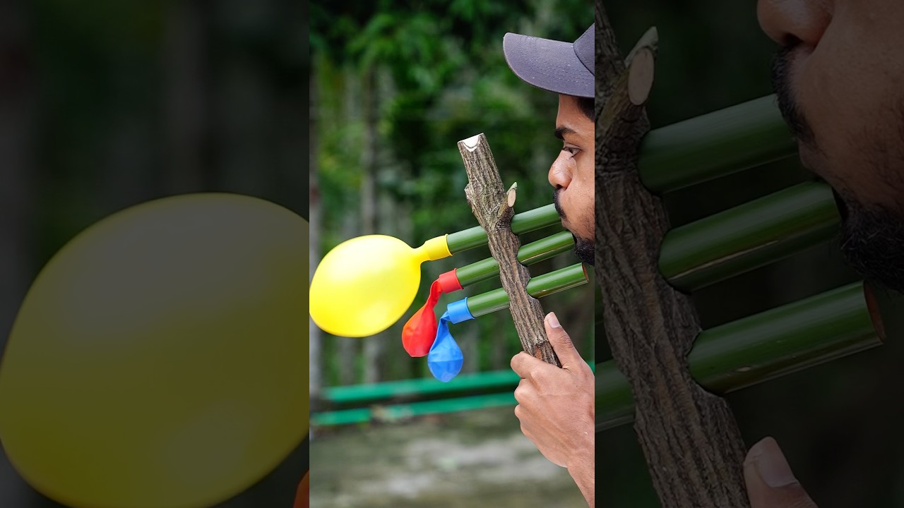 Multiple colour balloon with wooden and bamboo slingshot ￼#bamboo