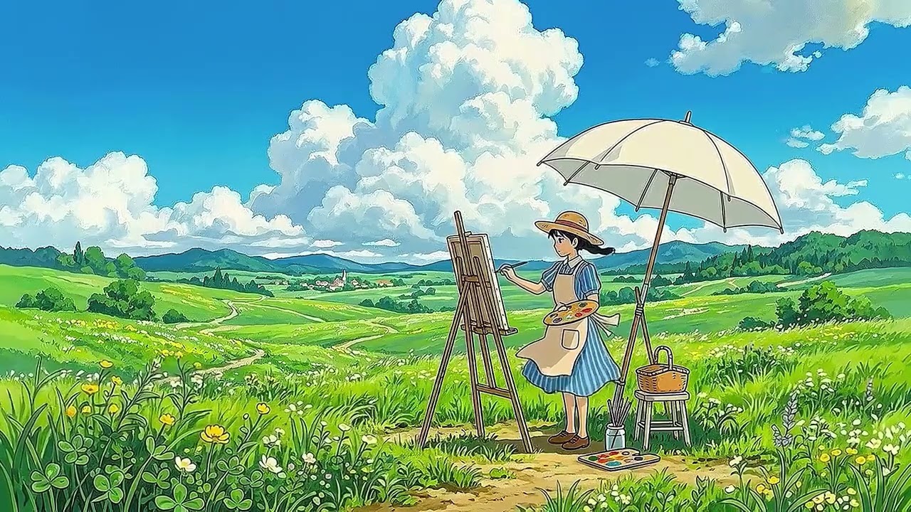 Summer Wind on the Hill 🍃 Studio Ghibli Aesthetic | Relaxing Acoustic Guitar & Wind ASMR [3 Hours]