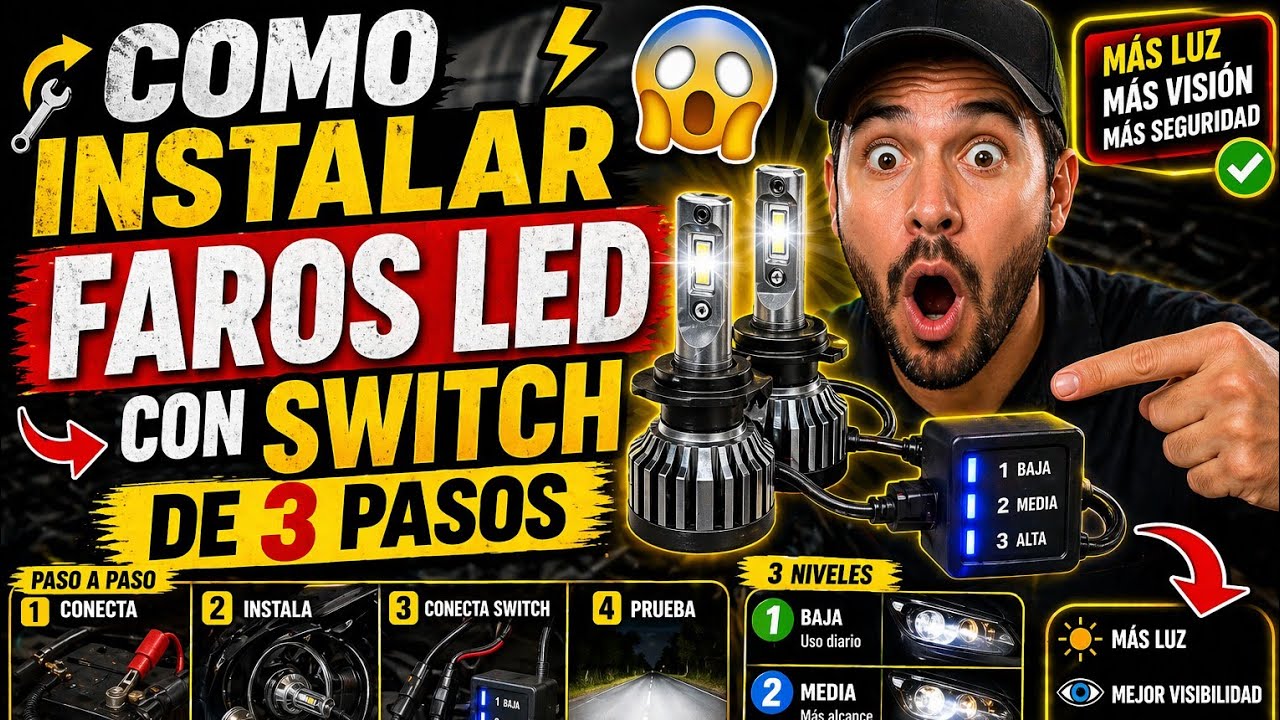 COMO INSTALAR FAROS LED CON SWITCH DE 3 PASOS