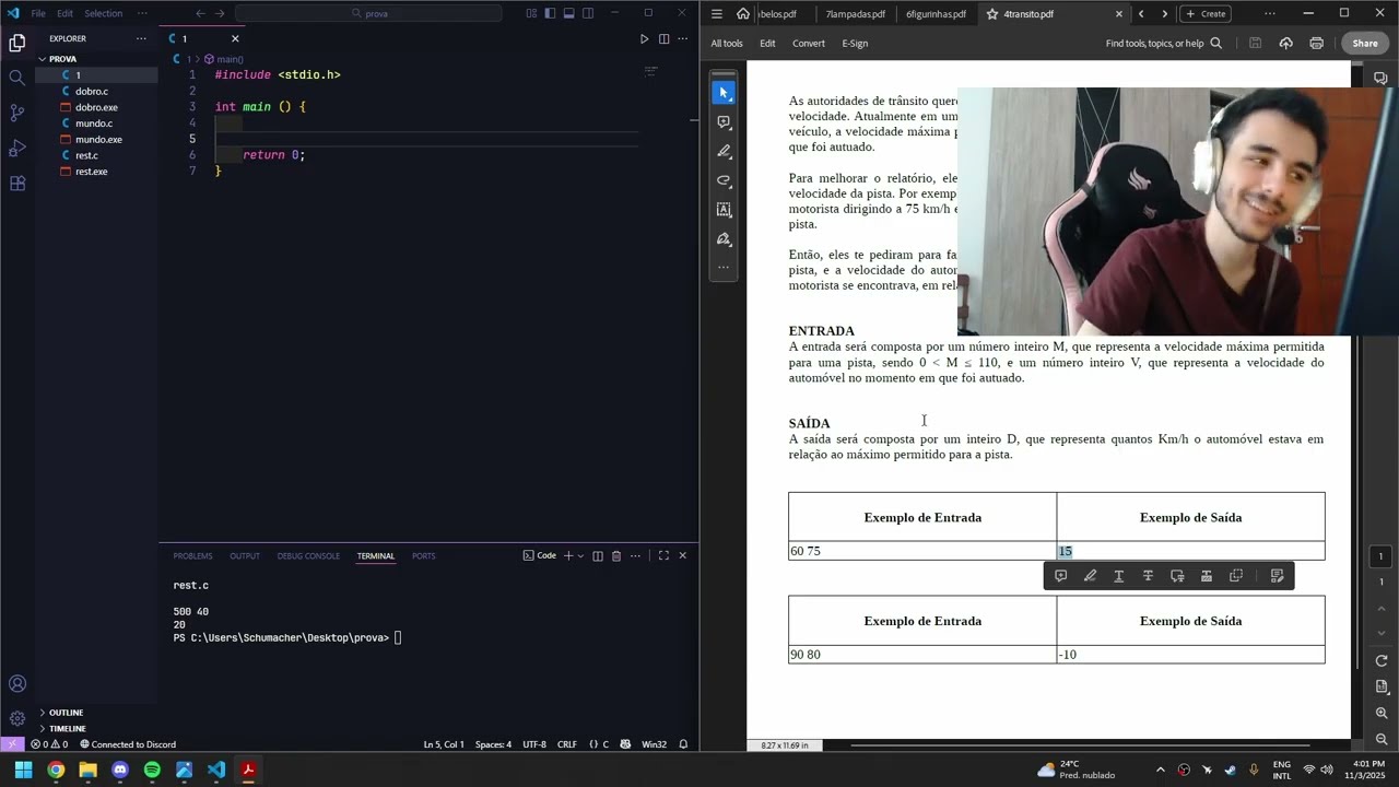 Revisão P1 Algoritmos 1: Tipos, Scanf e If/Else