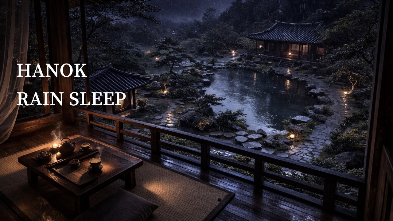 Rain Sounds & Soft Piano for Deep Sleep | Hanok Room Night View (No Lyrics)