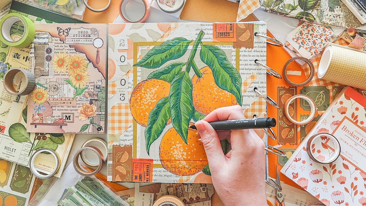 ASMR Scrapbook With Me | Orange Theme | Relaxing Stationery Sounds | No Talking