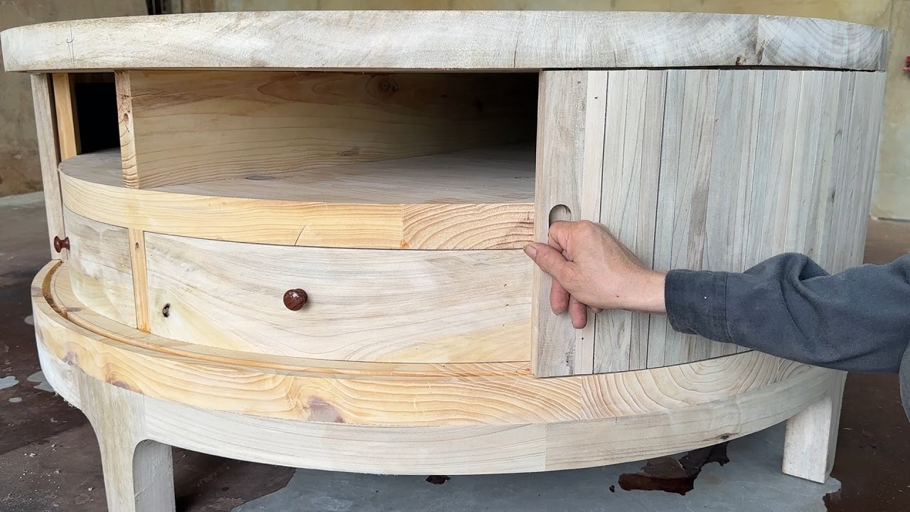 The Most Unique Curved Woodworking Project - Large Outdoor Table Design with Unique Rolling Doors