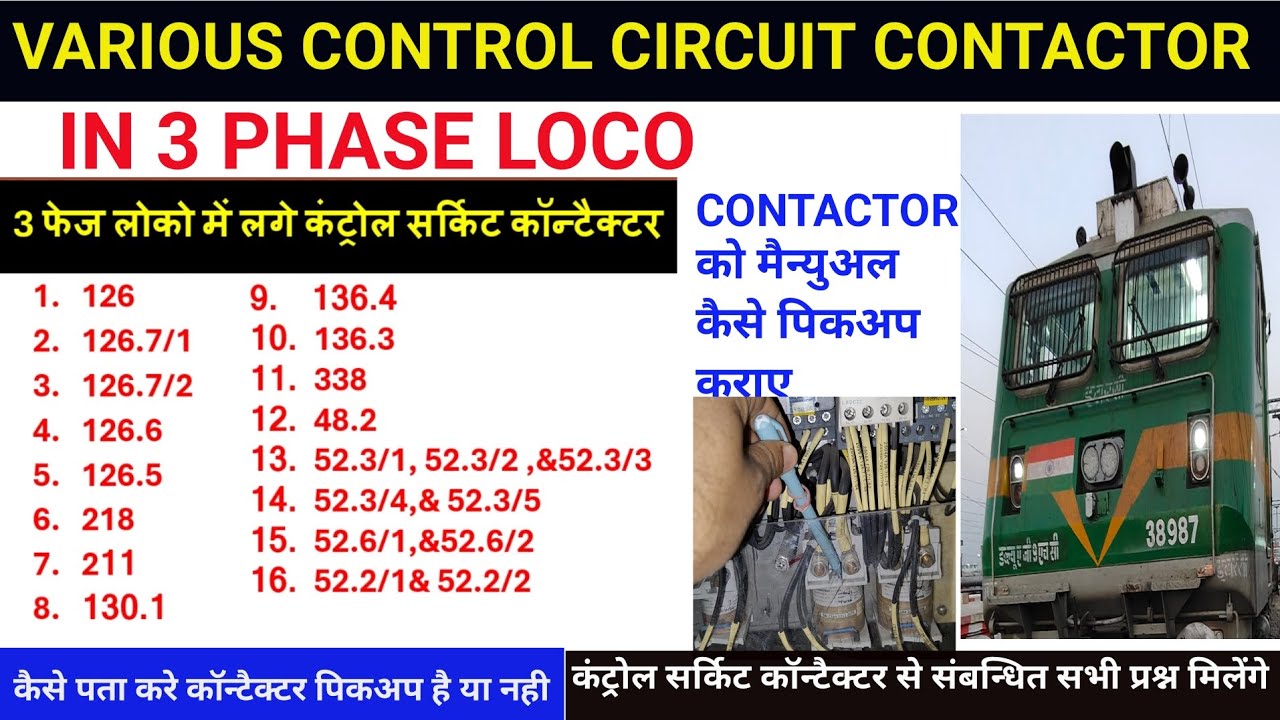3 PHASE LOCO में लगे सभी कंट्रोल सर्किट कांटैक्टर |Working of All Control Contactors in 3 Phase Loco