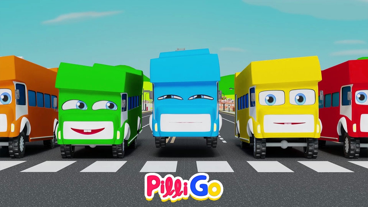 Bus Surprise Colorful Song and Nursery Rhymes for Kids | Pilli Go World | Learn Animals with buses