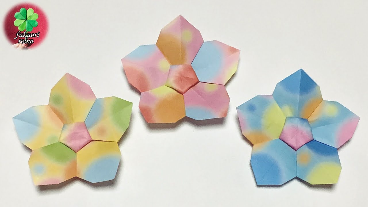 【折り紙の花】1枚で可愛い「5枚花びら」の花の折り方/ fukuoriroom